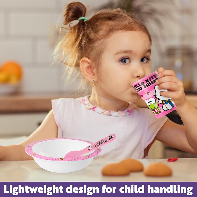 Get Trend Hello Kitty Sanrio Dinnerware Sets for Kids, 5 Pc Tableware, Plate, Bowl, Cup, Spoon, Fork, Kawaii Plates and Bowls Set, Gifts for Kids (Pink Hello Kitty) - Image 4